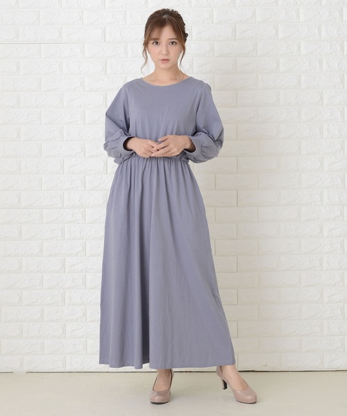 Lace Ladies(レースレディース)の「ゆったり長袖ロングワンピース(ワンピース・レディース・ブラック/グリーン/ブルーグレー/ベージュ・FREE)」の3枚目の写真
