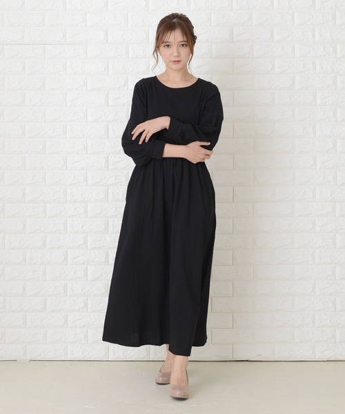 Lace Ladies(レースレディース)の「ゆったり長袖ロングワンピース(ワンピース・レディース・ブラック/グリーン/ブルーグレー/ベージュ・FREE)」の2枚目の写真