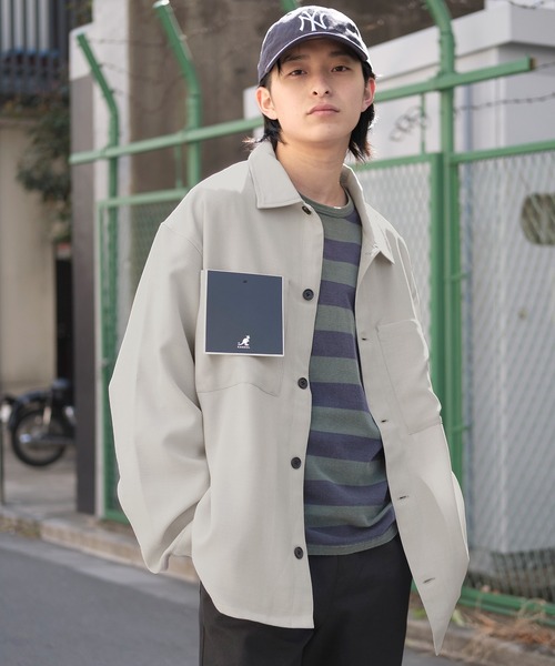 KANGOL（カンゴール）の「KANGOL/カンゴール MONO-MART別注 テックリネン 袖ボリューム ロゴ刺繍 オーバーサイズ レギュラカラーシャツジャケット（ブルゾン・メンズ・ブラック/ライラック/ライトグレー/ベージュ系その他/ネイビー/モスグリーン・M/L）」の4枚目の写真