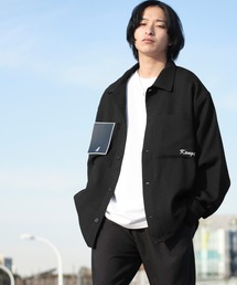 KANGOL/カンゴール MONO-MART別注 テックリネン 袖ボリューム ロゴ刺繍 オーバーサイズ レギュラカラーシャツジャケット