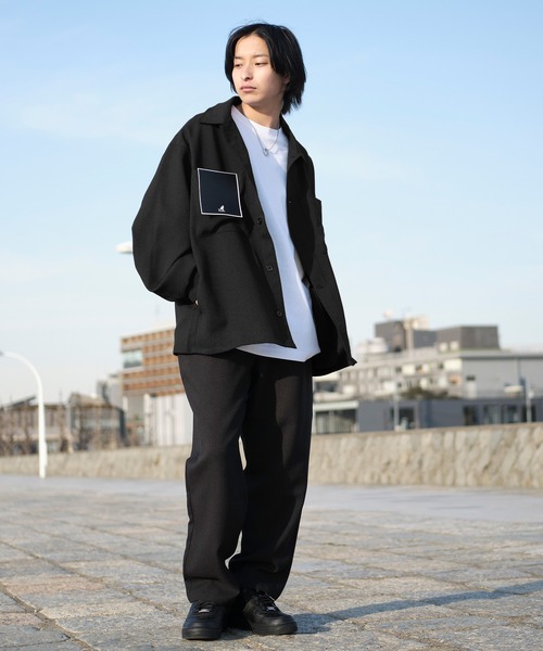 KANGOL（カンゴール）の「KANGOL/カンゴール MONO-MART別注 テックリネン 袖ボリューム ロゴ刺繍 オーバーサイズ レギュラカラーシャツジャケット（ブルゾン・メンズ・ブラック/ライラック/ライトグレー/ベージュ系その他/ネイビー/モスグリーン・M/L）」の21枚目の写真