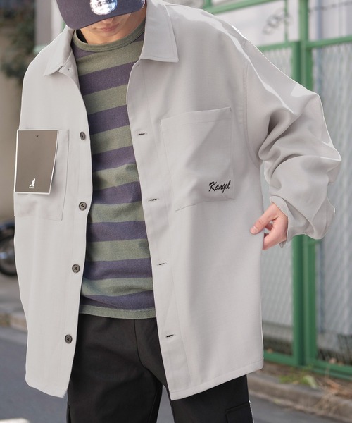 KANGOL（カンゴール）の「KANGOL/カンゴール MONO-MART別注 テックリネン 袖ボリューム ロゴ刺繍 オーバーサイズ レギュラカラーシャツジャケット（ブルゾン・メンズ・ブラック/ライラック/ライトグレー/ベージュ系その他/ネイビー/モスグリーン・M/L）」の22枚目の写真
