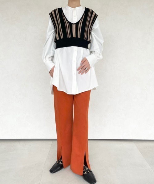 NEUNA(ヌナ)の「クロップド丈ストライプ配色ビスチェ(ベスト・レディース・ベージュ/モカ/ブラック・FREE)」の22枚目の写真