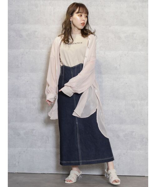 dazzlin（ダズリン）の「グロッシースタンドカラーロングシャツ（シャツ/ブラウス・レディース・ピンク/オフホワイト/ブルー・FREE）」の5枚目の写真