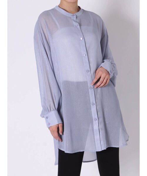 dazzlin（ダズリン）の「グロッシースタンドカラーロングシャツ（シャツ/ブラウス・レディース・ピンク/オフホワイト/ブルー・FREE）」の12枚目の写真