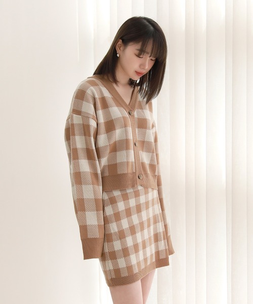 セール チェックニットカーディガンとバンディングミニスカートのセット ワンピース By Muni R バイ ムニール のファッション通販 Zozotown