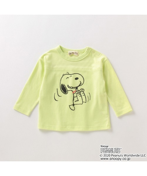 SNOOPY（スヌーピー）の「ｌａｕｇｈ　ｓｎｏｏｐｙ　長袖ＴＥＥ（Tシャツ/カットソー・キッズ・ライトグレー/ライム・80）」の2枚目の写真