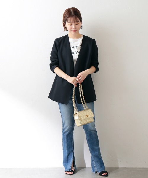 La TOTALITE(ラトータリテ)の「リネン混ベルト付きノーカラージャケット◆(ノーカラージャケット・レディース・ベージュ/ネイビー・38/36)」の7枚目の写真