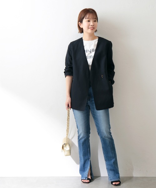 La TOTALITE(ラトータリテ)の「リネン混ベルト付きノーカラージャケット◆(ノーカラージャケット・レディース・ベージュ/ネイビー・38/36)」の10枚目の写真
