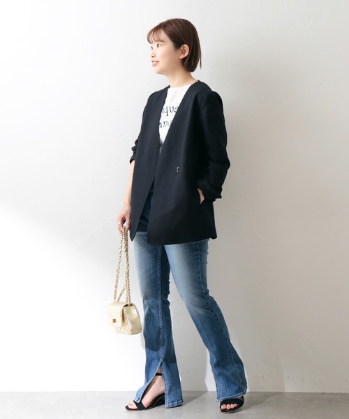 La TOTALITE(ラトータリテ)の「リネン混ベルト付きノーカラージャケット◆(ノーカラージャケット・レディース・ベージュ/ネイビー・38/36)」の19枚目の写真