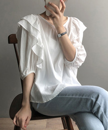 【c.u.l:w】５分袖フリルブラウス culw32