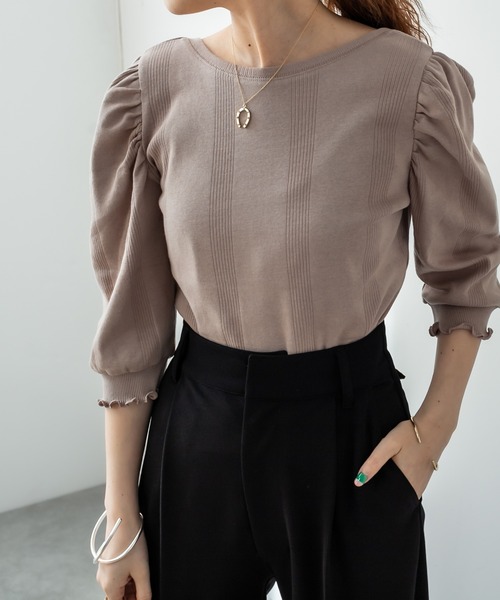 mystic（ミスティック）の「ランダムリブパフプルオーバー（Tシャツ/カットソー・レディース・ブラック/ベージュ/オフホワイト/ピンク/ブラック系その他/イエロー系その他・FREE）」の4枚目の写真