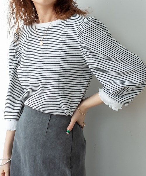 mystic（ミスティック）の「ランダムリブパフプルオーバー（Tシャツ/カットソー・レディース・ブラック/ベージュ/オフホワイト/ピンク/ブラック系その他/イエロー系その他・FREE）」の3枚目の写真