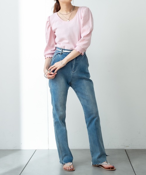 mystic（ミスティック）の「ランダムリブパフプルオーバー（Tシャツ/カットソー・レディース・ブラック/ベージュ/オフホワイト/ピンク/ブラック系その他/イエロー系その他・FREE）」の6枚目の写真