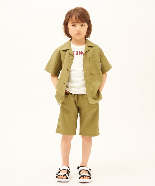 RUGGEDWORKS（ラゲッドワークス）の「麻レーヨン　半袖開襟シャツ（セットアップ可）（シャツ/ブラウス・キッズ・ライトグレー/カーキ・110/100/120/140/150/130/90）」の6枚目の写真