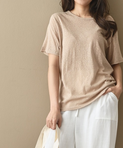 me+em select(ミームセレクト)の「リネンライクTシャツ(Tシャツ/カットソー・レディース・スカイブルー/ブラック/ベージュ/ピンク/イエロー/オレンジ/アイボリー/ミント・FREE)」の3枚目の写真