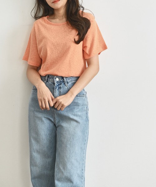 me+em select(ミームセレクト)の「リネンライクTシャツ(Tシャツ/カットソー・レディース・スカイブルー/ブラック/ベージュ/ピンク/イエロー/オレンジ/アイボリー/ミント・FREE)」の22枚目の写真