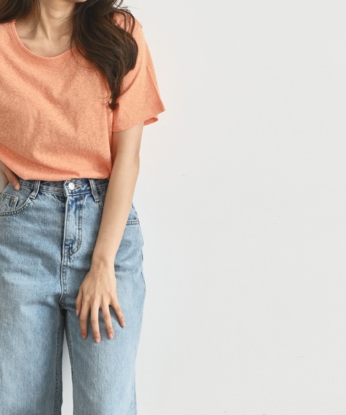 me+em select(ミームセレクト)の「リネンライクTシャツ(Tシャツ/カットソー・レディース・スカイブルー/ブラック/ベージュ/ピンク/イエロー/オレンジ/アイボリー/ミント・FREE)」の12枚目の写真