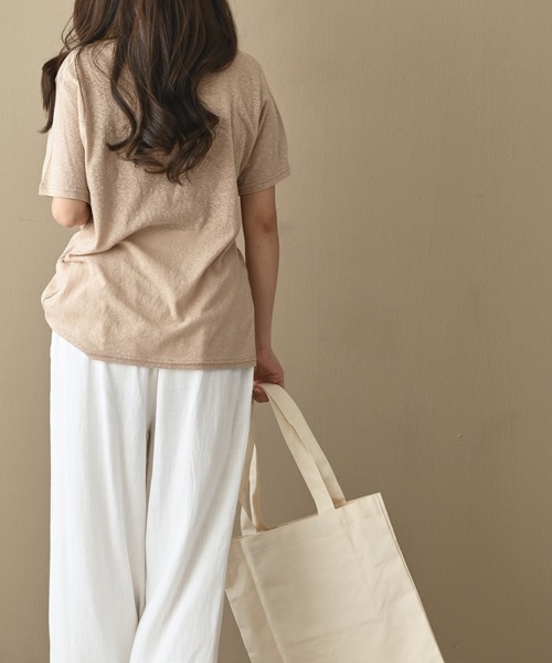 me+em select(ミームセレクト)の「リネンライクTシャツ(Tシャツ/カットソー・レディース・スカイブルー/ブラック/ベージュ/ピンク/イエロー/オレンジ/アイボリー/ミント・FREE)」の21枚目の写真