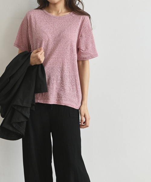 me+em select(ミームセレクト)の「リネンライクTシャツ(Tシャツ/カットソー・レディース・スカイブルー/ブラック/ベージュ/ピンク/イエロー/オレンジ/アイボリー/ミント・FREE)」の14枚目の写真