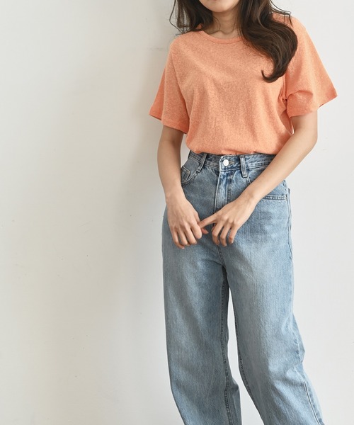 me+em select(ミームセレクト)の「リネンライクTシャツ(Tシャツ/カットソー・レディース・スカイブルー/ブラック/ベージュ/ピンク/イエロー/オレンジ/アイボリー/ミント・FREE)」の13枚目の写真