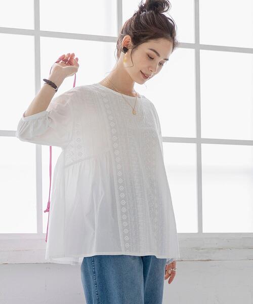 coen（コーエン）の「ギャザーレースブラウス（シャツ/ブラウス・レディース・オフホワイト/ブラック/ライム・MEDIUM/LARGE）」の4枚目の写真