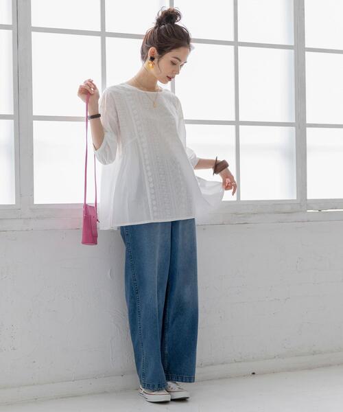 coen（コーエン）の「ギャザーレースブラウス（シャツ/ブラウス・レディース・オフホワイト/ブラック/ライム・MEDIUM/LARGE）」の7枚目の写真