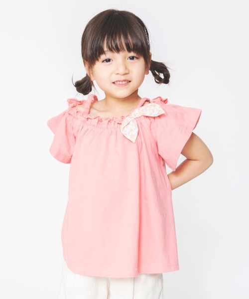 BRANSHES（ブランシェス）の「オフショルダーチュニック（チュニック・キッズ・チャコールグレー/サーモンピンク・90cm/110cm/100cm/120cm/130cm/140cm/150cm）」の16枚目の写真