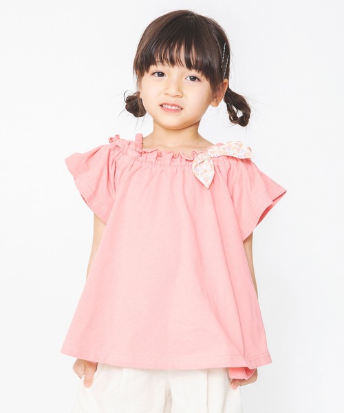 BRANSHES（ブランシェス）の「オフショルダーチュニック（チュニック・キッズ・チャコールグレー/サーモンピンク・90cm/110cm/100cm/120cm/130cm/140cm/150cm）」の8枚目の写真