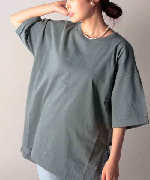 fredy emue（フレディエミュ）の「BIG T-SHIRT（ビッグTシャツ）（Tシャツ/カットソー・レディース・チャコールグレー/オフホワイト/ピンク/グリーン・38）」の3枚目の写真