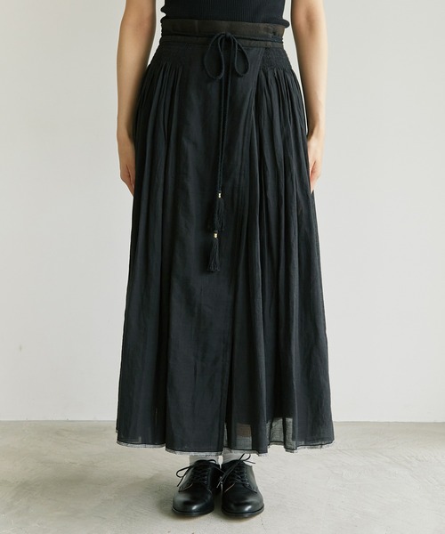 cardo fabrica（カルドファブリカ）の「._◇インドカディシャーリングラップスカート（スカート・レディース・ブラック/キナリ・FREE）」の13枚目の写真