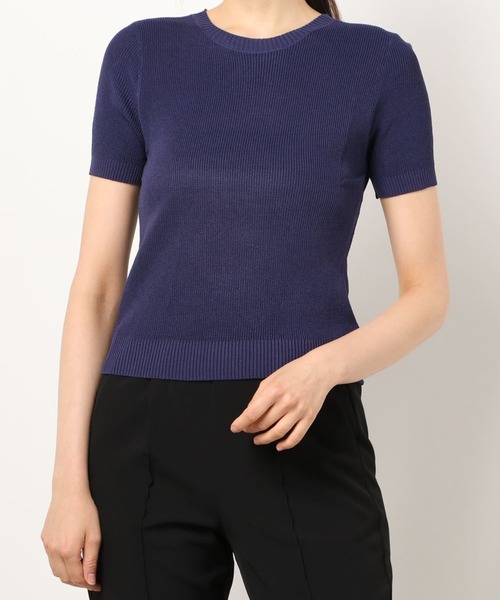 emi+（エミプラス）の「5分袖リブサマーニットプルオーバー（Tシャツ/カットソー・レディース・ネイビー/ピンク/グリーン/アイボリー・FREE）」の4枚目の写真