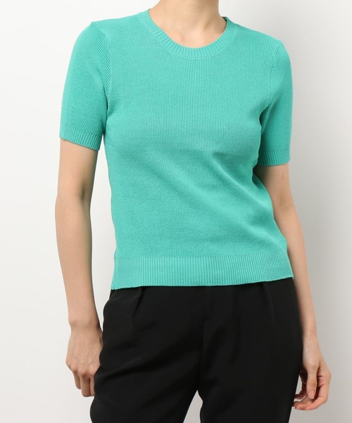 emi+（エミプラス）の「5分袖リブサマーニットプルオーバー（Tシャツ/カットソー・レディース・ネイビー/ピンク/グリーン/アイボリー・FREE）」の3枚目の写真