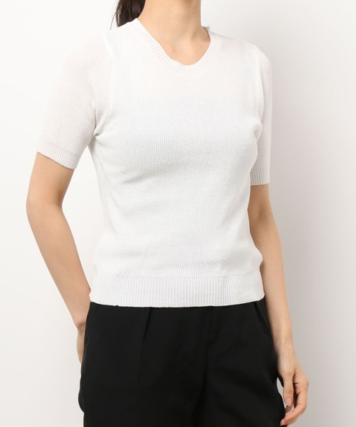 emi+（エミプラス）の「5分袖リブサマーニットプルオーバー（Tシャツ/カットソー・レディース・ネイビー/ピンク/グリーン/アイボリー・FREE）」の2枚目の写真