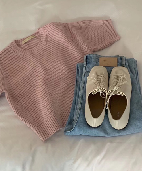 emi+（エミプラス）の「5分袖リブサマーニットプルオーバー（Tシャツ/カットソー・レディース・ネイビー/ピンク/グリーン/アイボリー・FREE）」の7枚目の写真