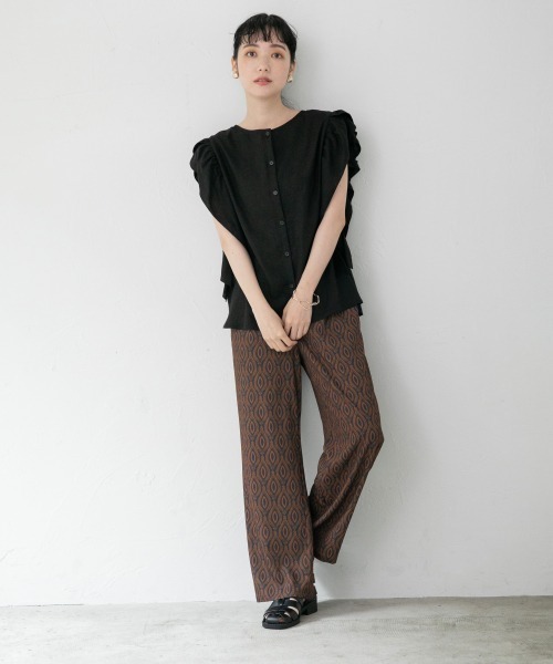 LOWRYS FARM（ローリーズファーム）の「ラッフルブラウスＦＳ　958859（シャツ/ブラウス・レディース・オフホワイト/ブラック/グリーン・FREE）」の10枚目の写真