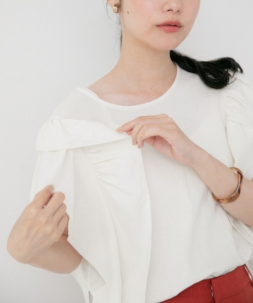 LOWRYS FARM（ローリーズファーム）の「ラッフルブラウスＦＳ　958859（シャツ/ブラウス・レディース・オフホワイト/ブラック/グリーン・FREE）」の4枚目の写真