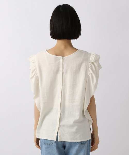 LOWRYS FARM（ローリーズファーム）の「ラッフルブラウスＦＳ　958859（シャツ/ブラウス・レディース・オフホワイト/ブラック/グリーン・FREE）」の5枚目の写真