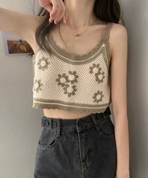 フラワー編みキャミビスチェ