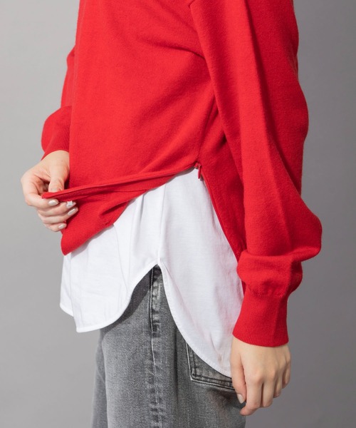 Munich(ミューニック)の「ソフトジャージタートルネックサイドジッププルオーバー(ニット/セーター・レディース・グレー/レッド/アイボリー/ブラック/ベージュ・FREE)」の10枚目の写真