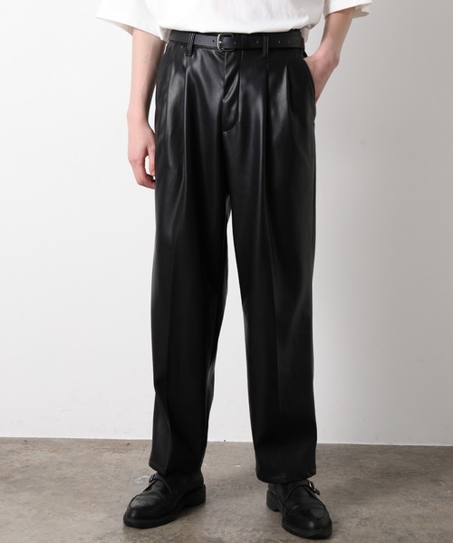 JUNRED（ジュンレッド）の「フェイクレザータックワイドパンツ（その他パンツ・メンズ・ブラック・S/M/L）」の8枚目の写真