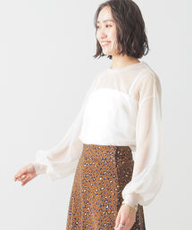 BEAMS LIGHTS | BEAMS LIGHTS / シアー パフ クルーネック ロングスリーブ ブラウス(シャツ/ブラウス)