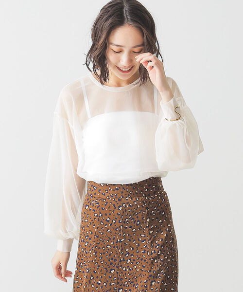 BEAMS LIGHTS（ビームスライツ）の「BEAMS LIGHTS / シアー パフ クルーネック ロングスリーブ ブラウス（シャツ/ブラウス・レディース・オフホワイト/ブルー系その他・ONE SIZE）」の3枚目の写真