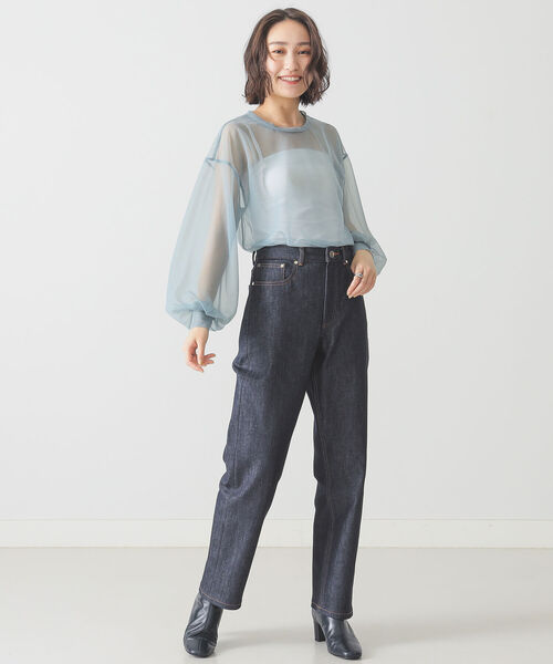 BEAMS LIGHTS（ビームスライツ）の「BEAMS LIGHTS / シアー パフ クルーネック ロングスリーブ ブラウス（シャツ/ブラウス・レディース・オフホワイト/ブルー系その他・ONE SIZE）」の6枚目の写真
