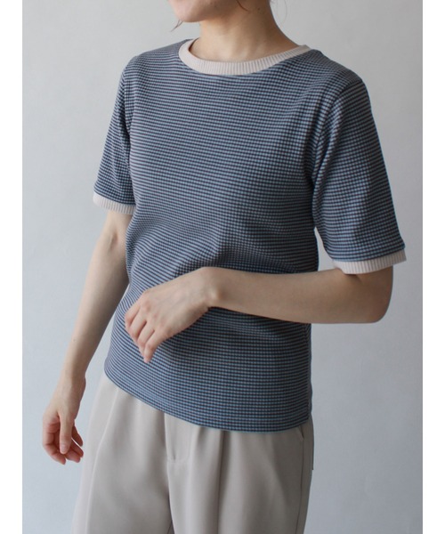 ehka sopo（エヘカソポ）の「細ボーダーTee（Tシャツ/カットソー・レディース・グリーン/ブルー/ラベンダー・ﾌﾘ-）」の3枚目の写真