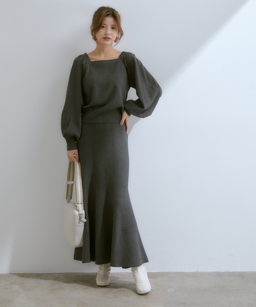 vis-`a-vis(ビサビ)の「【WEB限定】メリハリシルエットが女性らしい。ニットマーメイドスカート【セットアップ対応】(スカート・レディース・チャコールグレー/グリーン系その他/ブラウン系その他3・S/M)」の12枚目の写真