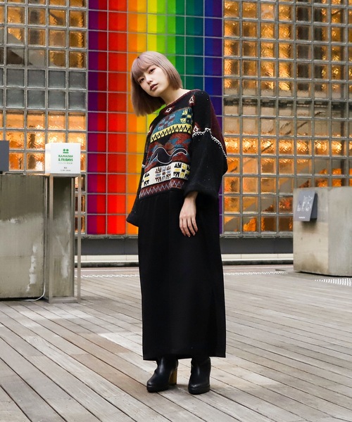 YEAH RIGHT!!(イェーライト)の「nyoroli KNIT*SATIN OP(ワンピース・レディース・グレー/マルチ/グレー系/ネイビー系/ブルーグリーン・0)」の5枚目の写真