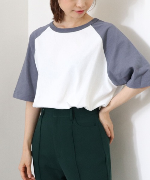 archives(アルシーヴ)の「【入荷禁止】配色ラグランT(Tシャツ/カットソー・レディース・チャコールグレー/モカ/ブルー・MEDIUM)」の3枚目の写真