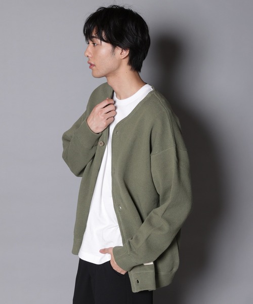 JACKROSE（ジャックローズ）の「JE-ワッフル編み・カットカーディガン（カーディガン/ボレロ・メンズ・ブラック/ライトベージュ/カーキ・M/L）」の7枚目の写真