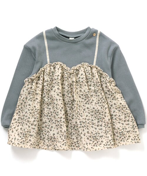 apres les cours（アプレレクール）の「お花柄ドッキングトップス（Tシャツ/カットソー・キッズ・ブルー/クリーム/キナリ・90/100/110/120/80/130/140）」の3枚目の写真